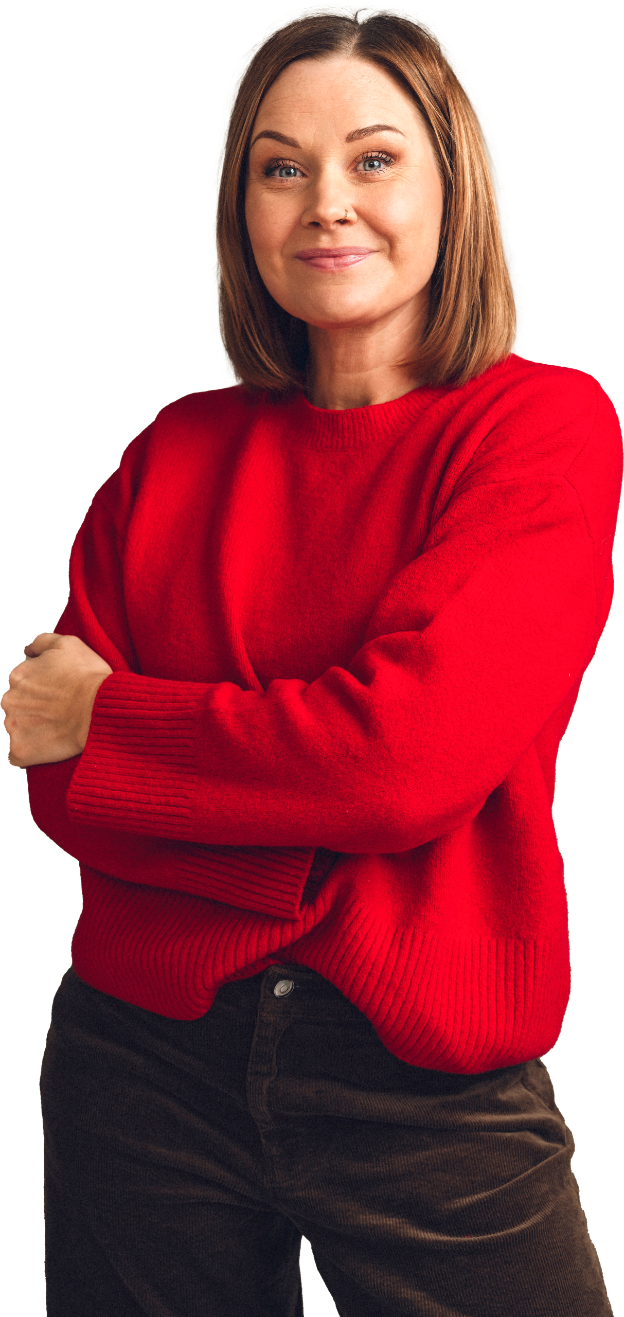 Woman in a red shirt
