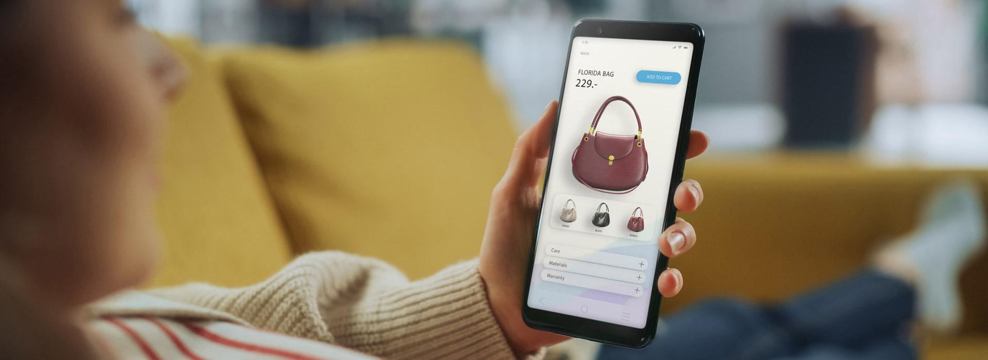 e-commerce - purse on a cell phone