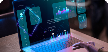 Laptop with hand hovering