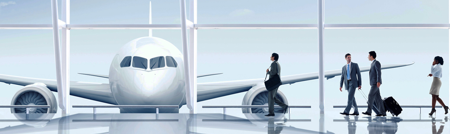 Businesspeople walking in an airport