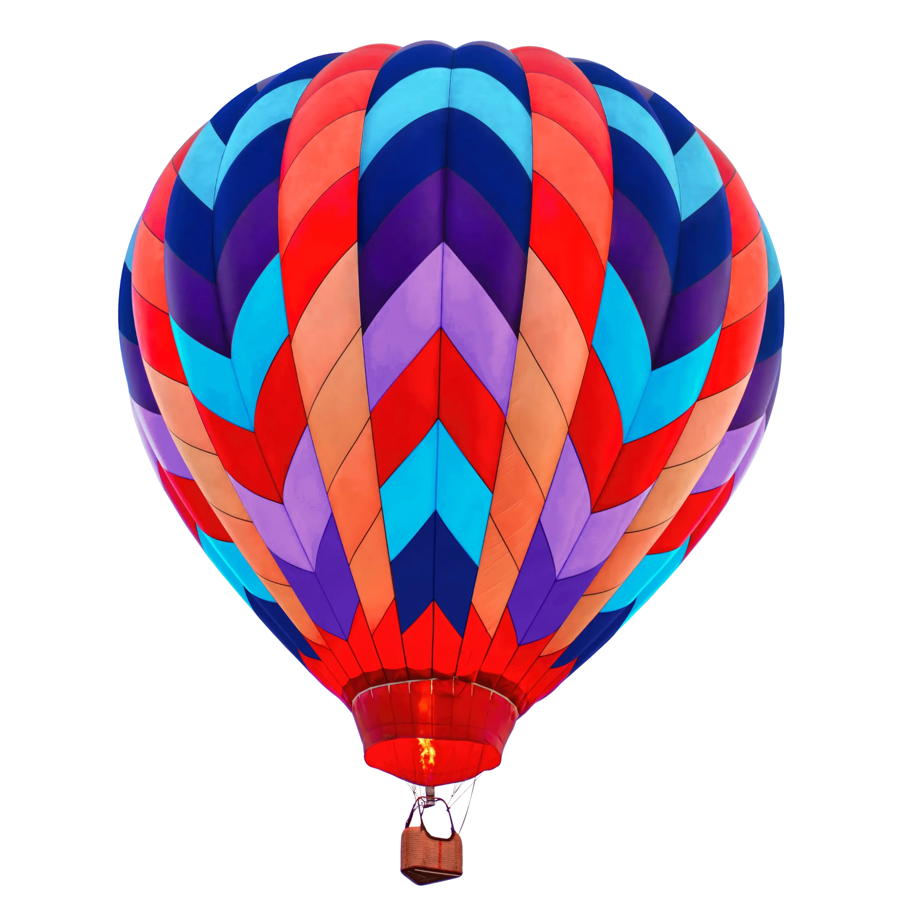 Colorful hot air balloon with chevron pattern in red, blue and purple