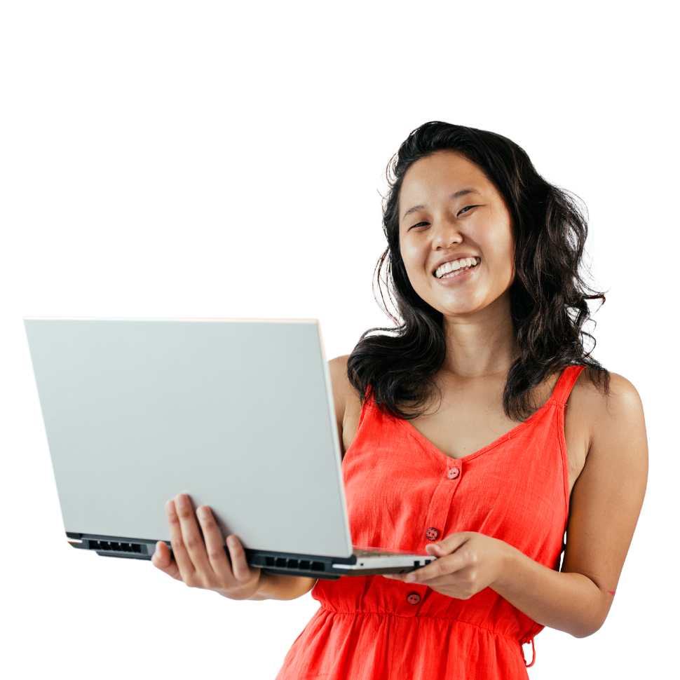 Woman with silver laptop