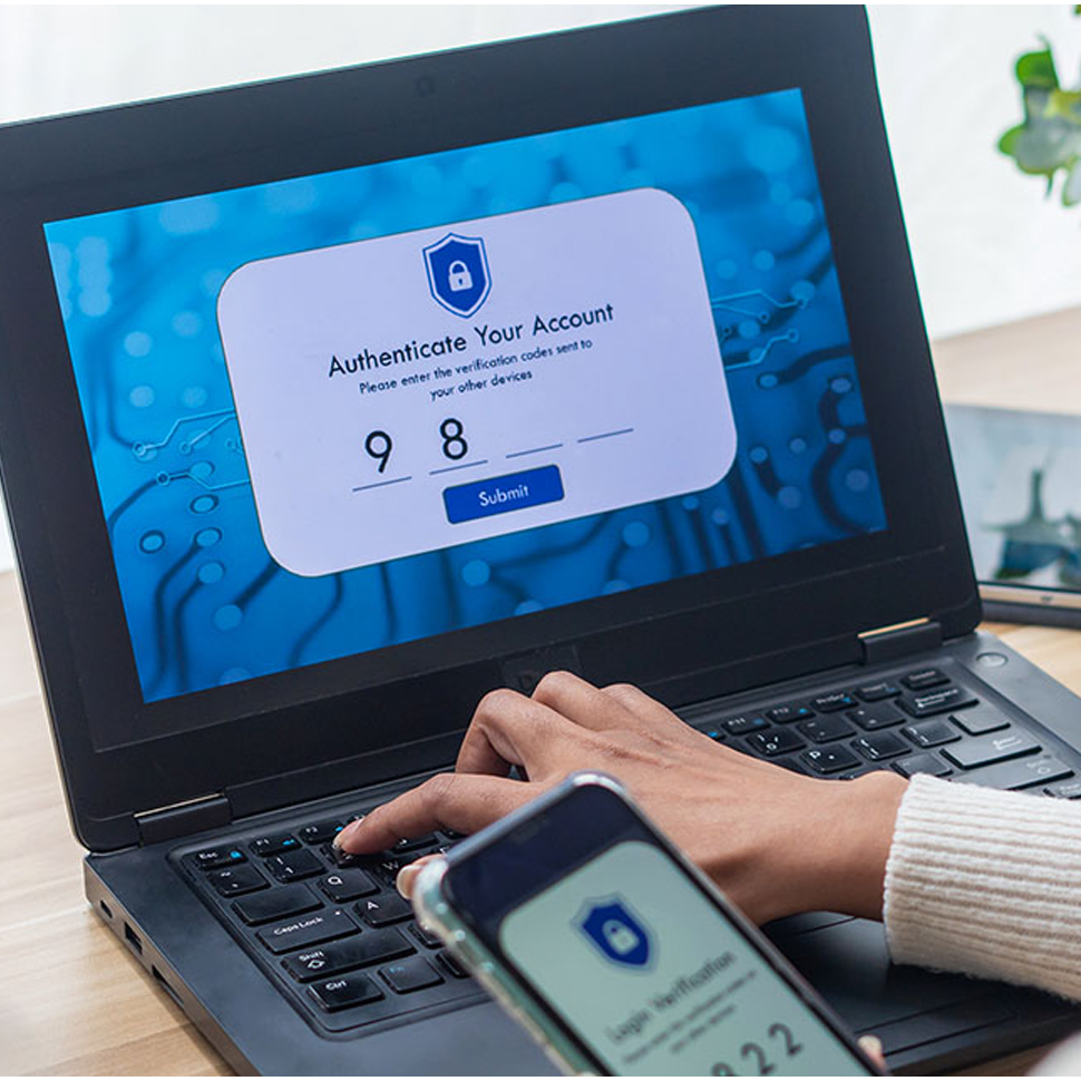 Two factor authentication woman on computer